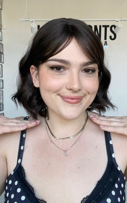 dark brunette wavy bob synthetic with a glueless cap, perfect for beginners.