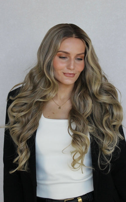 lacefront synthetic wig, ombre blonde, soft blonde colour.