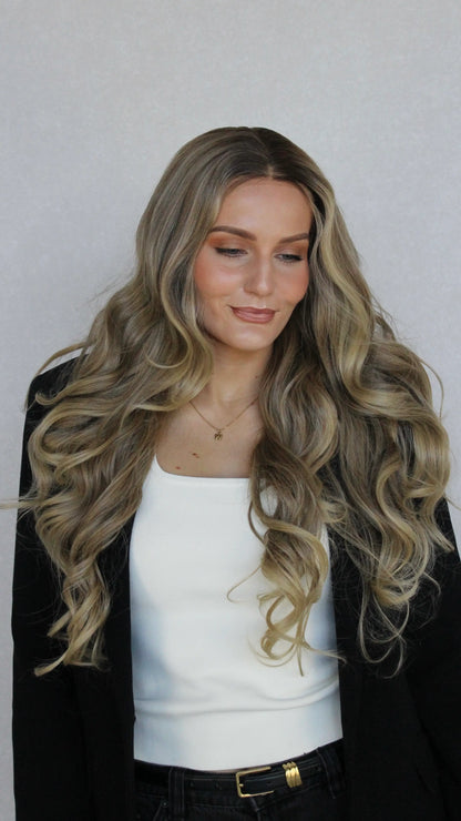 lacefront synthetic wig, ombre blonde, soft blonde colour.