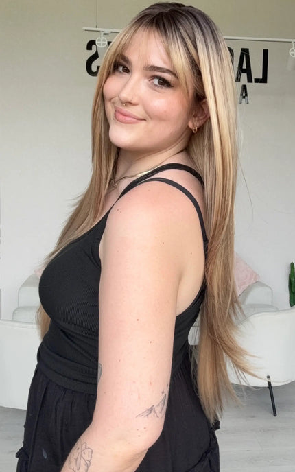 highlighted blonde long length synthetic wig for hairloss in australia. 