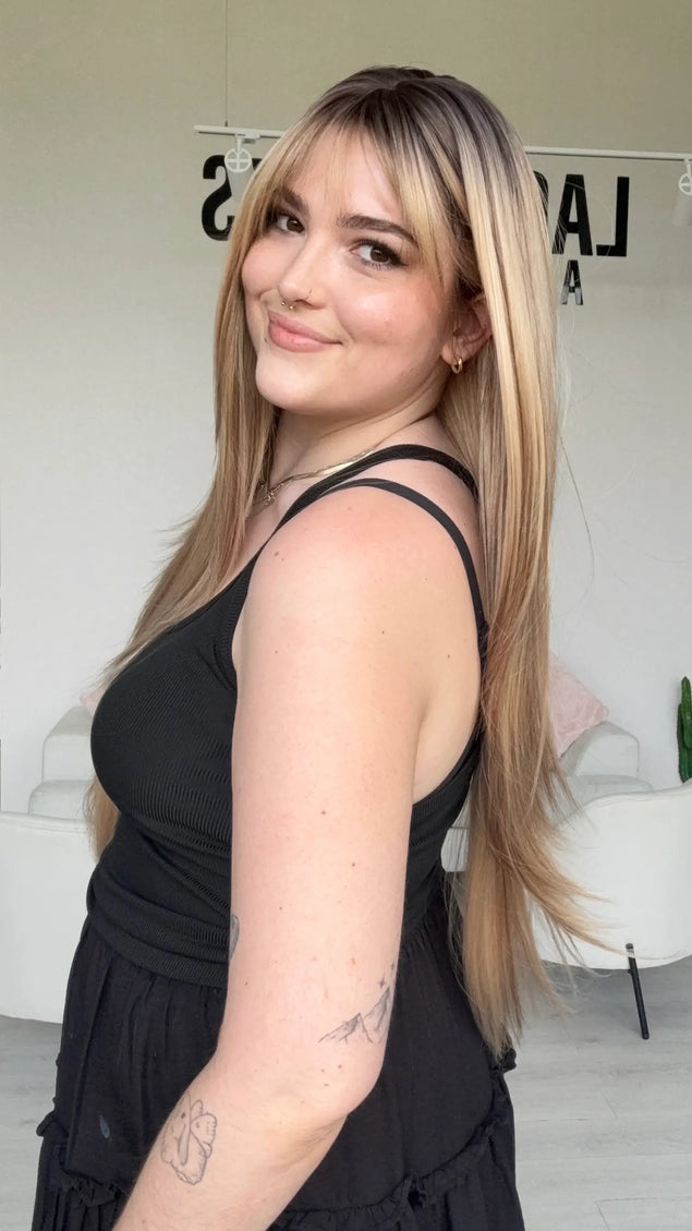 highlighted blonde long length synthetic wig for hairloss in australia. 