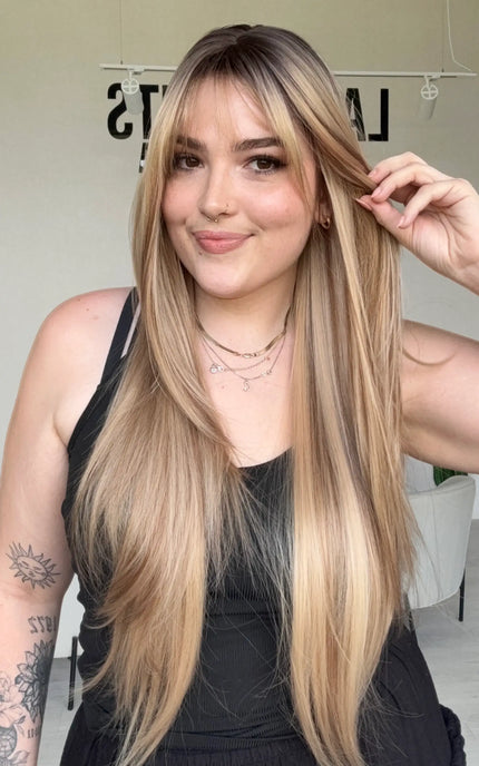 natural looking highlghted blonde synthetic wig for women with hairloss australia.