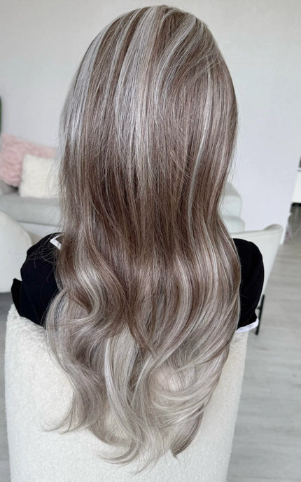 realistic lace front ash grey wig for hairloss, alopecia, chemotherapy.
