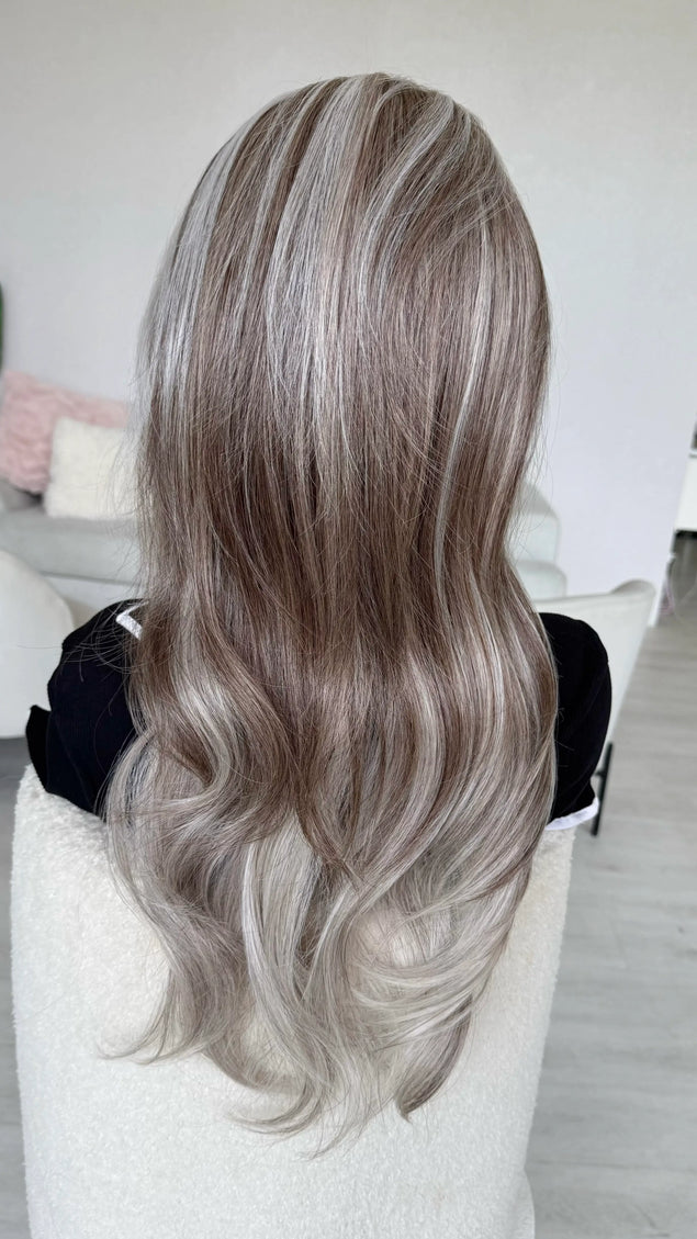 realistic lace front ash grey wig for hairloss, alopecia, chemotherapy.
