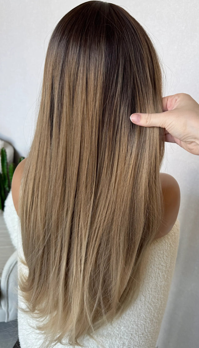 hair from back view, long synthetic wig, fringe wig australia, curtain bang, heat safe, glueless australia wigs.