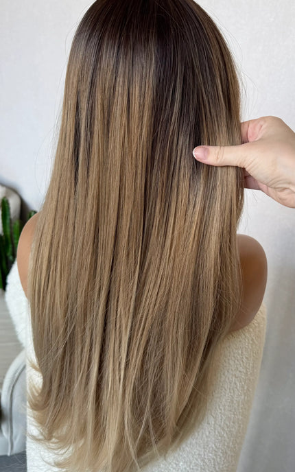 hair from back view, long synthetic wig, fringe wig australia, curtain bang, heat safe, glueless australia wigs.