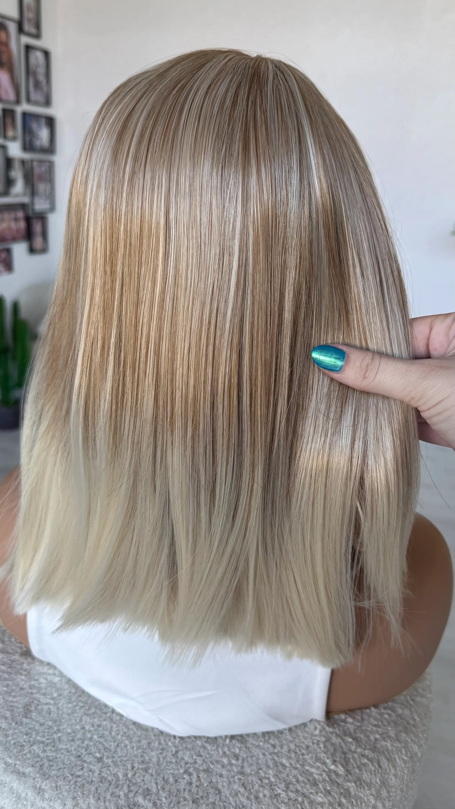 back view fringe topper blonde hair sandy 