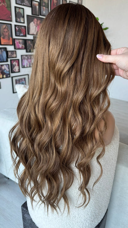 wavy long hair 28 inches, lacefront human hair wig brunette