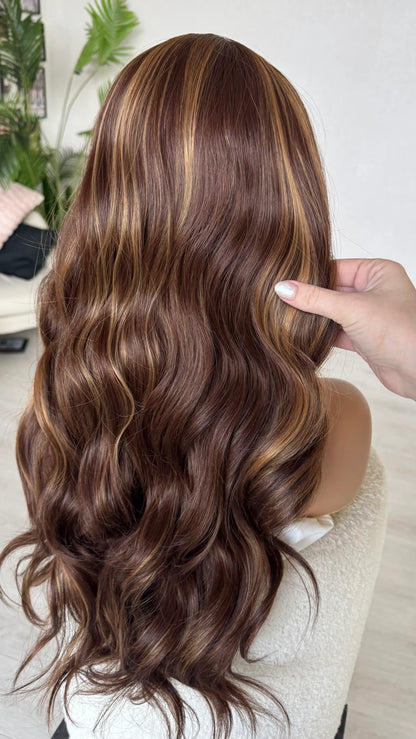 ruby synthetic, lacefront 28 inch, long hair wig australia. heat safe hair, middle part, glueless wig australia.