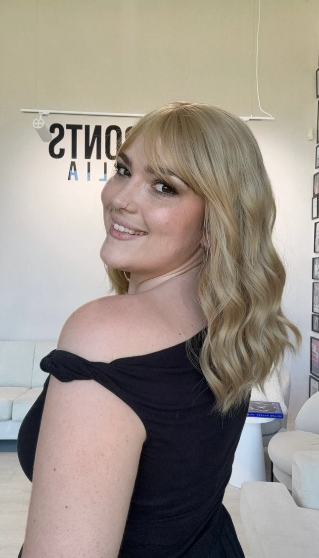 heat safe glueless topper with honey blonde wavy hair, glueless cap synthetic toppers australia.