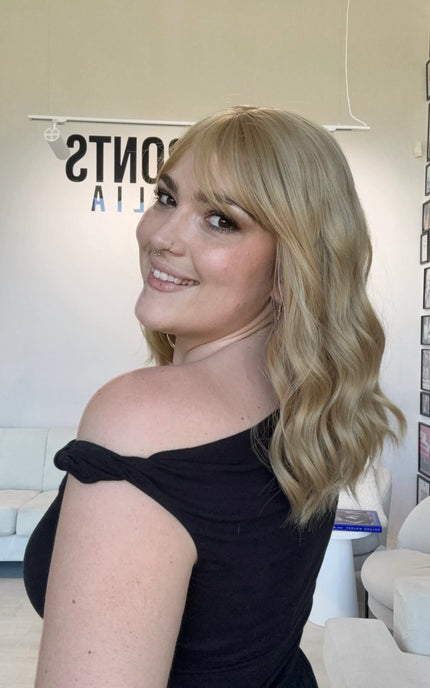 heat safe glueless topper with honey blonde wavy hair, glueless cap synthetic toppers australia.