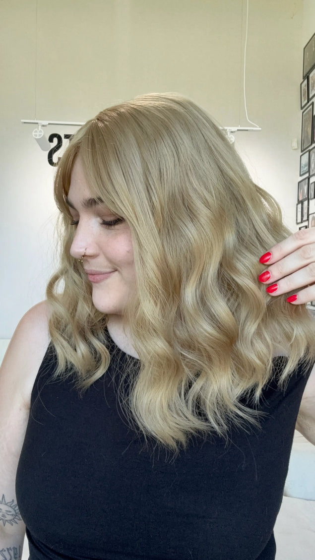 middle part fringe topper honey blonde hair. heat safe synthetic toppers australia.