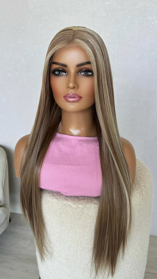 lacefront synthetic middle part highlighted blonde glueless wig australia. 