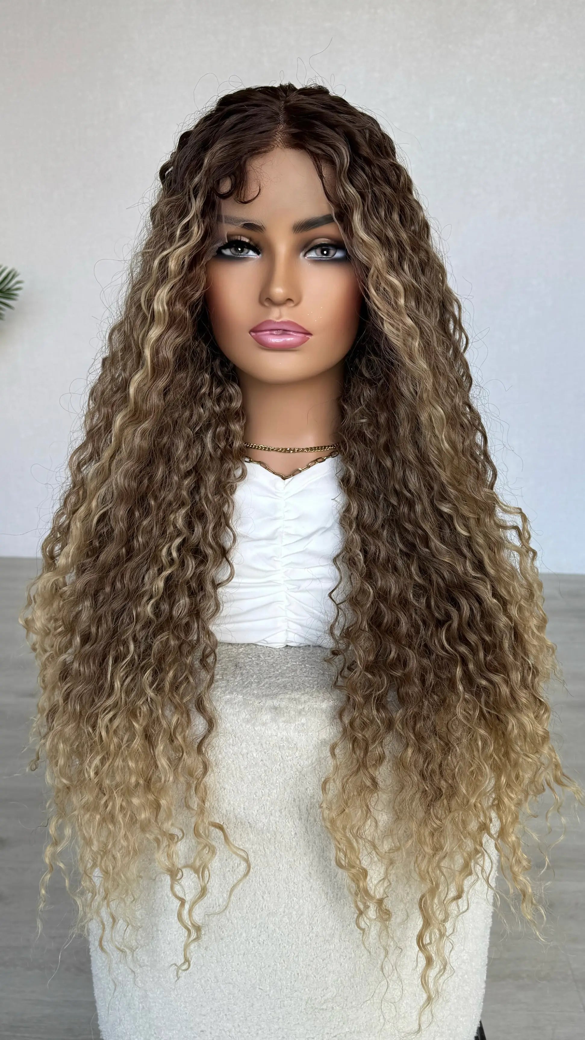 t-part lacefront wig, darker root to blonde highlights/ ombre, heat safe hair.