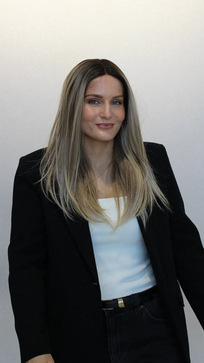 lacefront synthetic wig, darker root, straight hair lacefront synthetic.