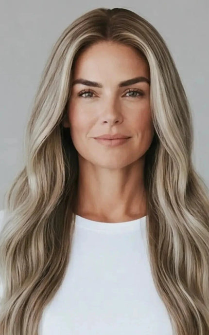 realistic long icy blonde human hair wig for hairloss australia.