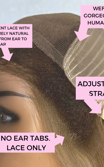 no ear tabs, lace ear to ear, inside cap of lacefront wig.