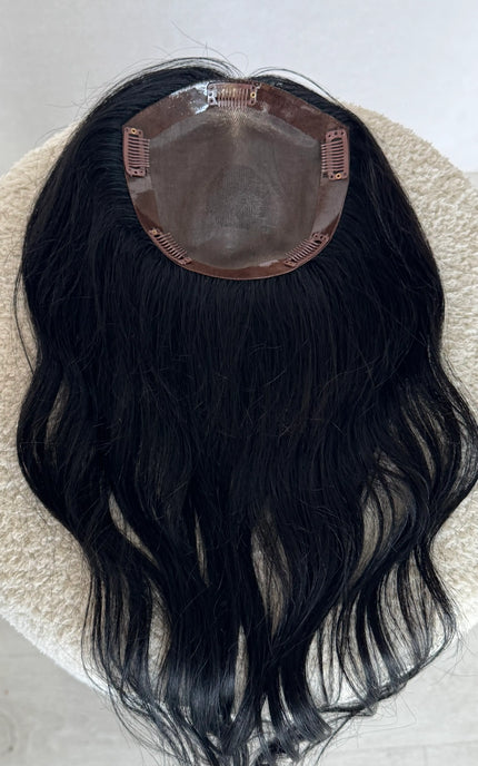 inside black monofillament topper, 20 inch hair length. australia toppers.