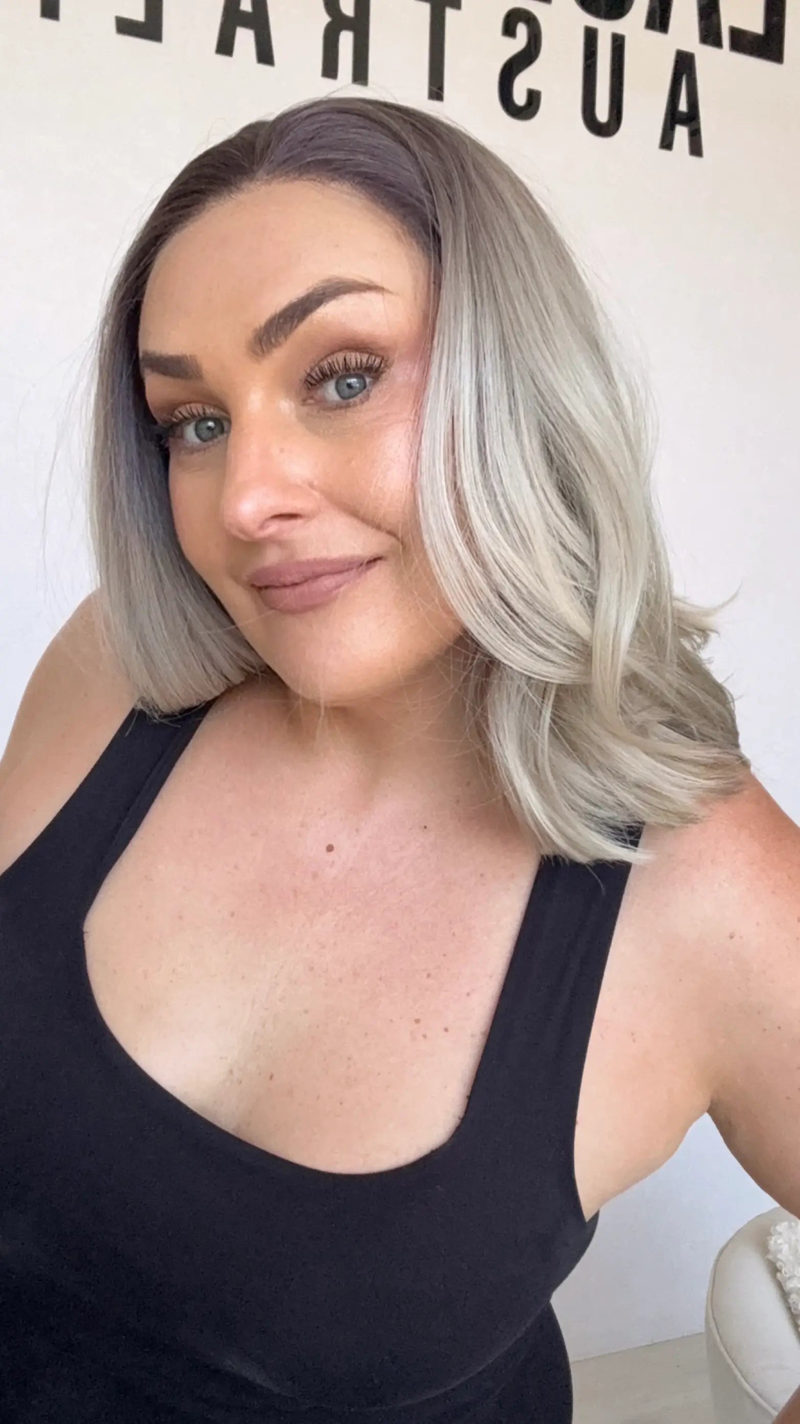 ash silver blondev with dark root lace front synthetic wig australia.