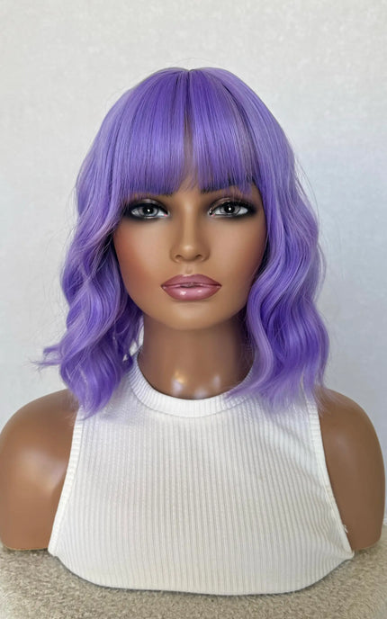 wavy fringe wig, middle part purple wig.