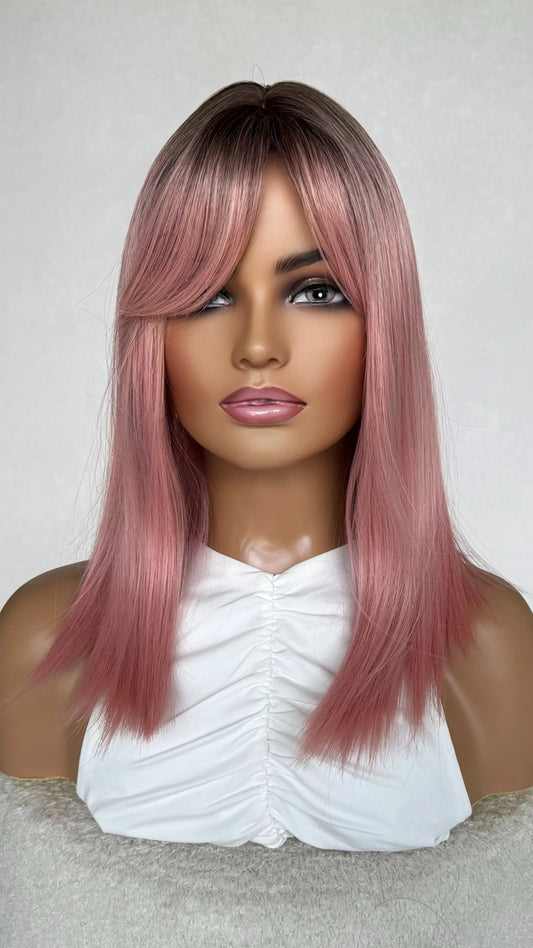 straight pink ombre hair fringe wig heat safe