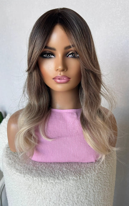 ash blonde curtain bang synthetic wig