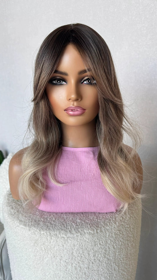 ash blonde curtain bang synthetic wig