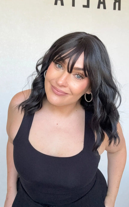 WAVY black fringe synthetic heat safe and glueless toppers australia.