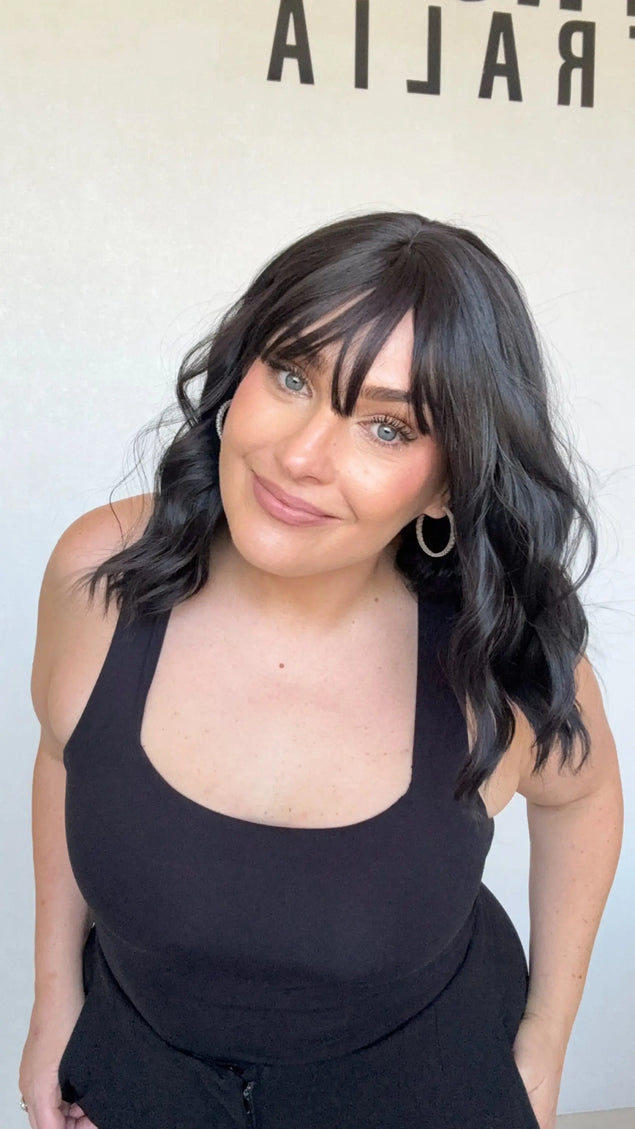 WAVY black fringe synthetic heat safe and glueless toppers australia.