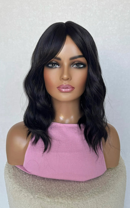 heat safe synthetic wavy black fringe topper australia