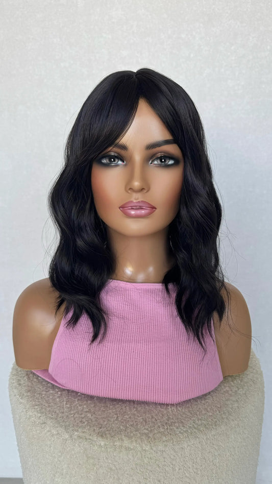heat safe synthetic wavy black fringe wig australia