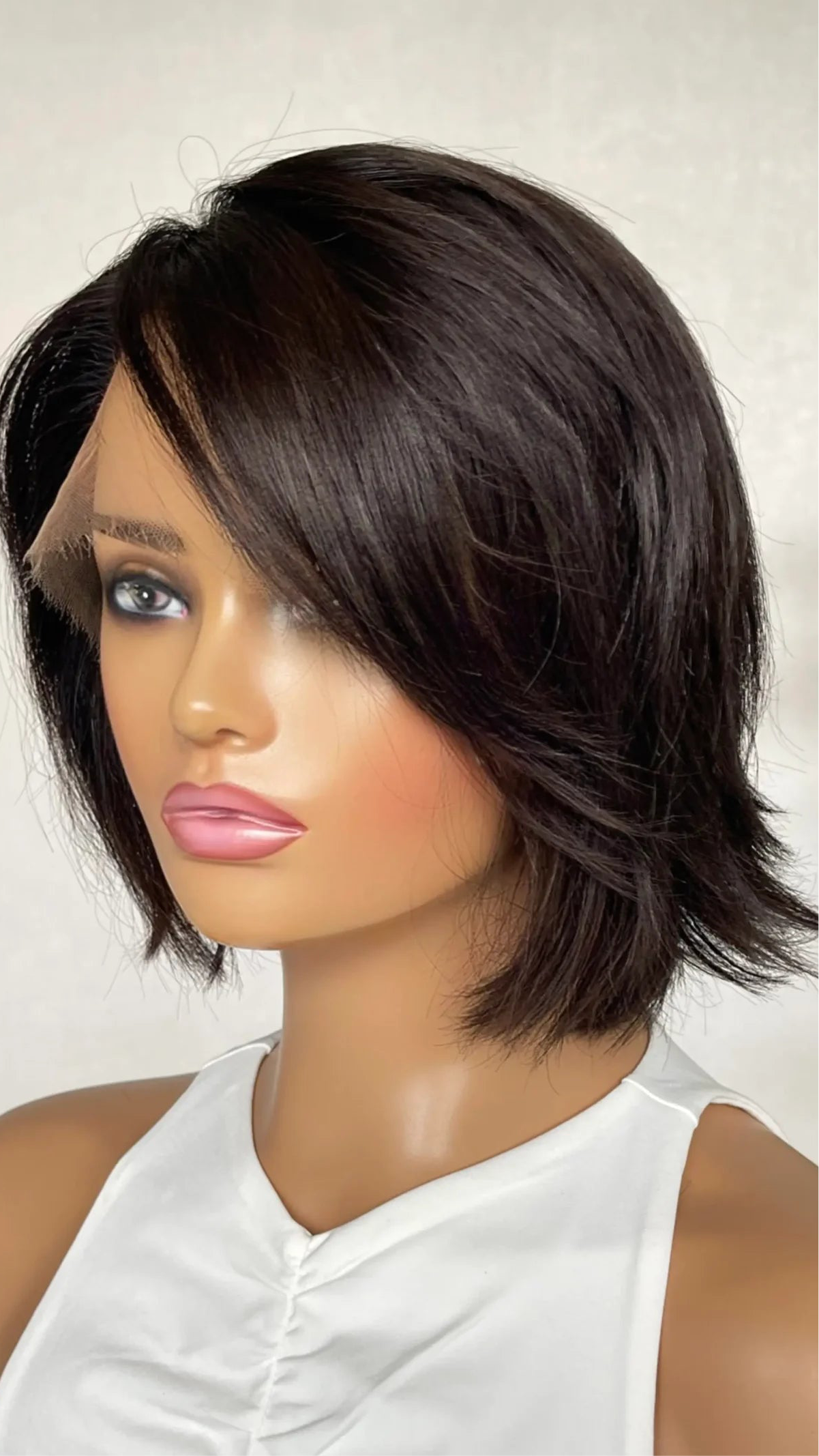 Medical Human Hair Lace Front Wig. Natural Black Premium Virgin Hair  –12 inch- Colour: Koko