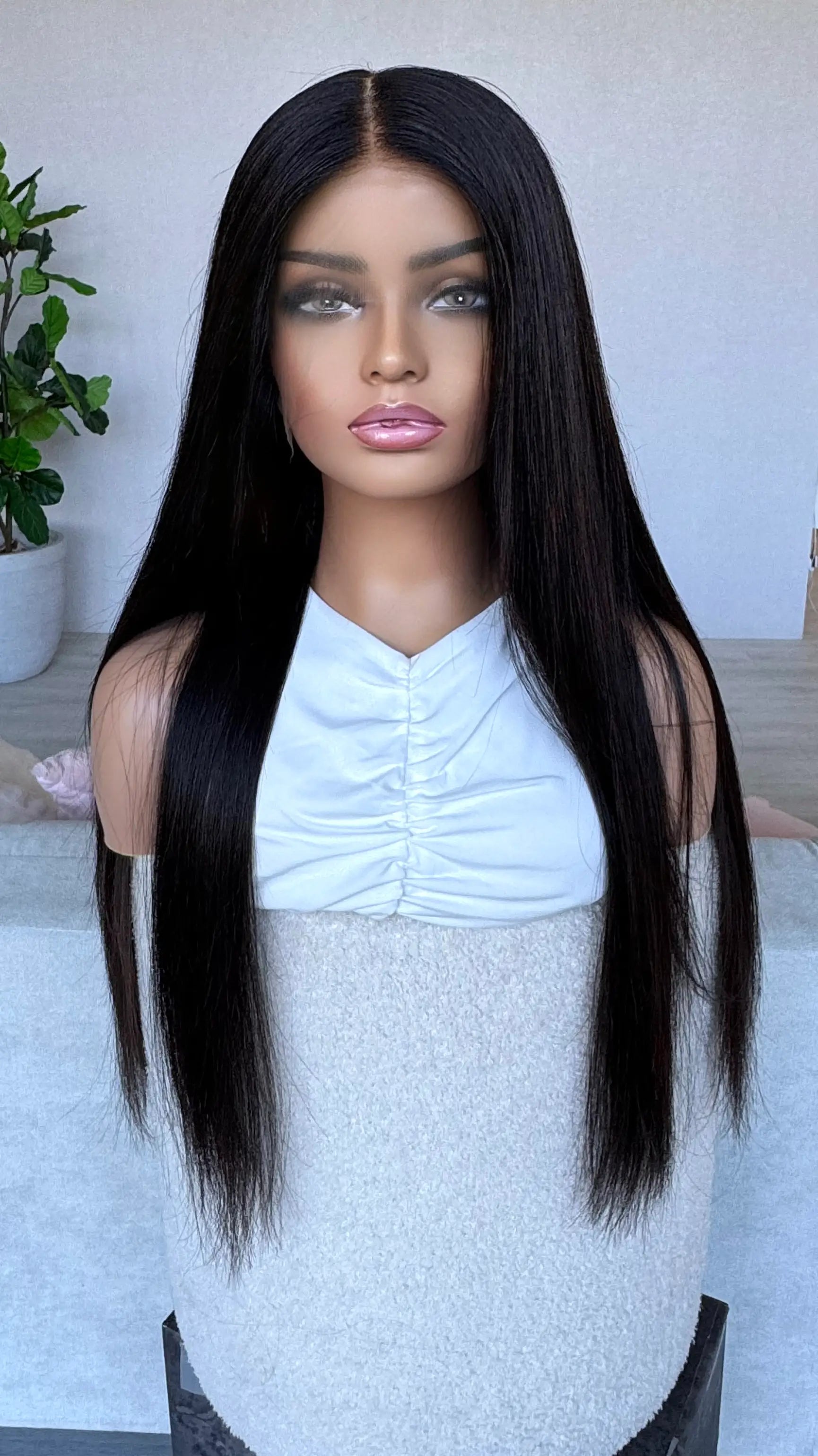 natural black hair wig. lacefront wig made in australia. middle part black hair.