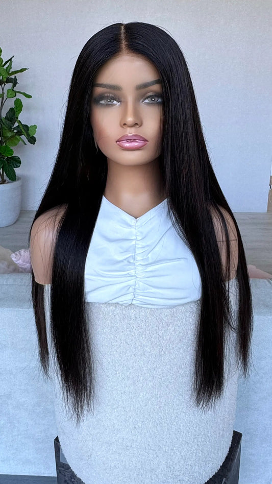 natural black hair wig. lacefront wig made in australia. middle part black hair.