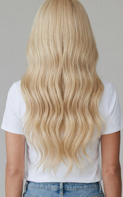 wavy blonde human hair lace front wig for hairloss, australian made.