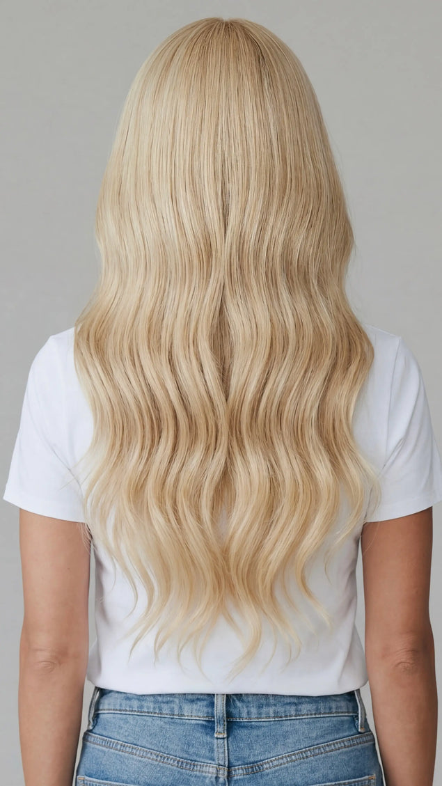 wavy blonde human hair lace front wig for hairloss, australian made.