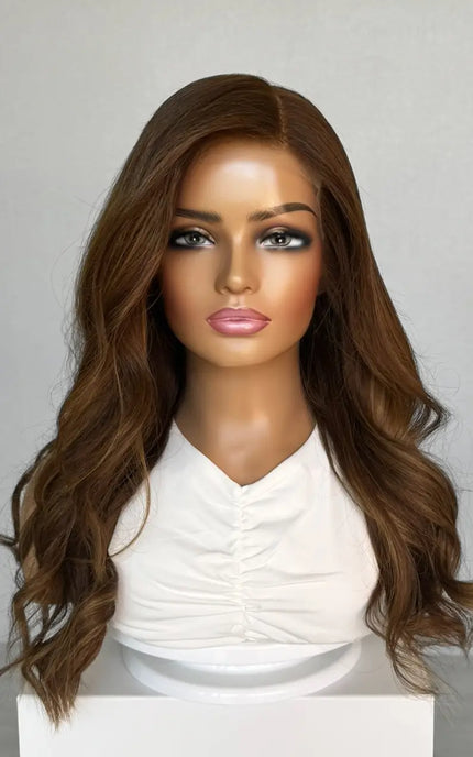 wavy copper lace front human hair wig for alopecia, hairloss and chemotherapy.