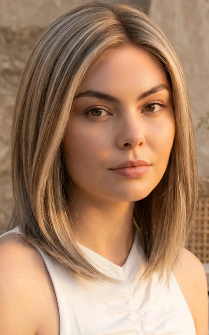 glueless blonde human hair wig, lace wig. long bob length.