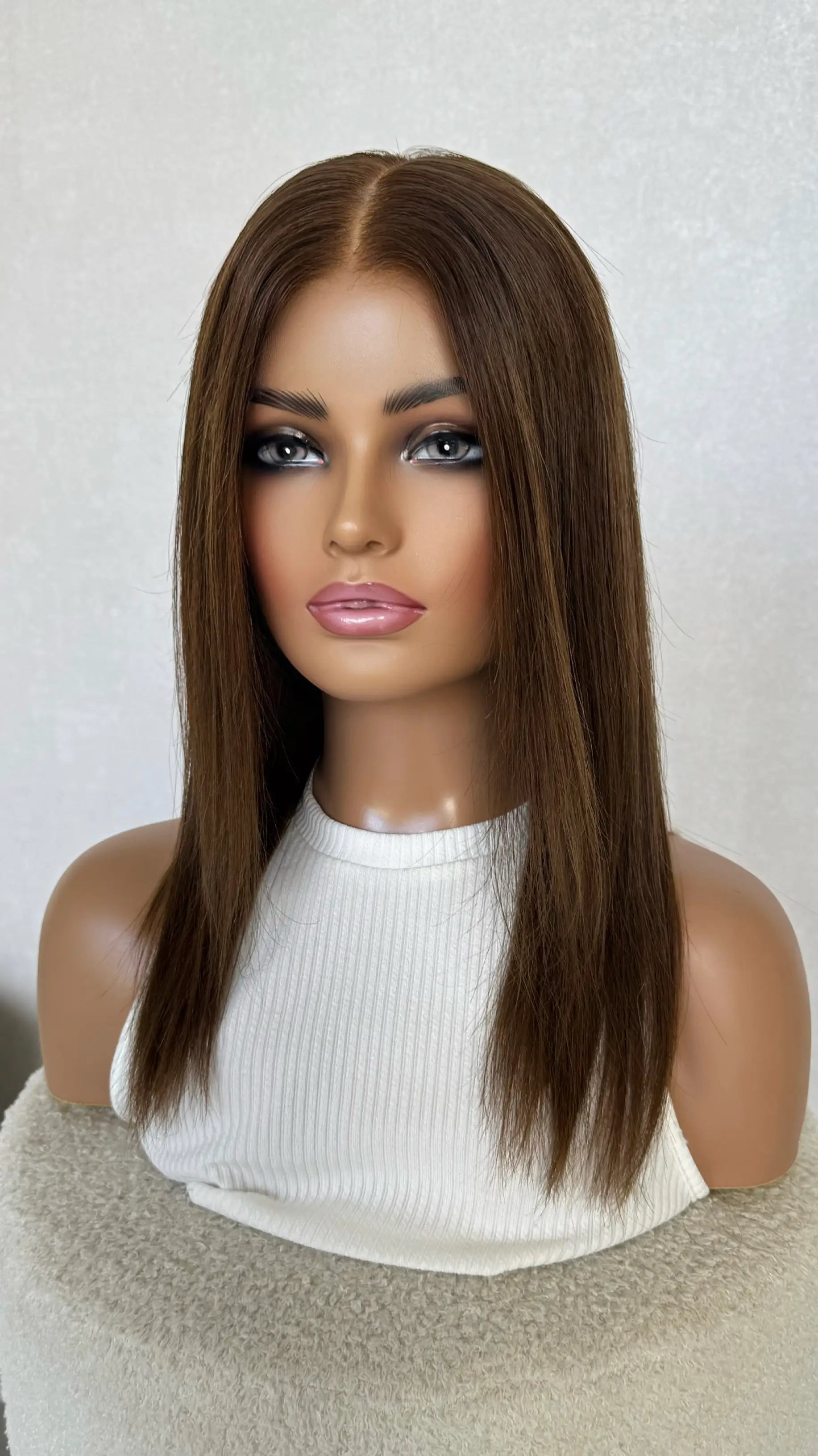 spiced chai colour, 18 inch, medical lace front wig australia. 