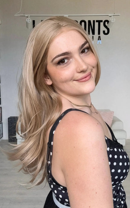 easy to wear, long blonde, lace front wig for hairloss, alopecia and chemotherapy.