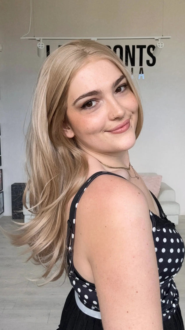 easy to wear, long blonde, lace front wig for hairloss, alopecia and chemotherapy.