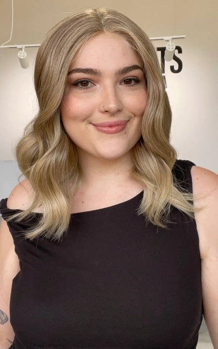 lace front glueless wig 14 inch wig with middle part, wavy hair heat safe wig. gold coast australia.