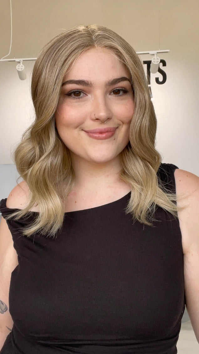 lace front glueless wig 14 inch wig with middle part, wavy hair heat safe wig. gold coast australia.