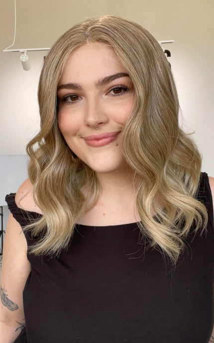 heat safe synthetic wig, wavy sandy blonde hair wig with middle part, lace front wig australia.