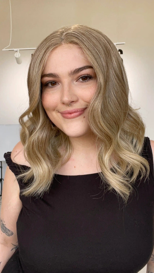 heat safe synthetic wig, wavy sandy blonde hair wig with middle part, lace front wig australia.