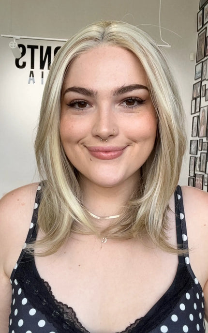 natural looking petite size synthetic wig in long bob length, gold coast, australia.