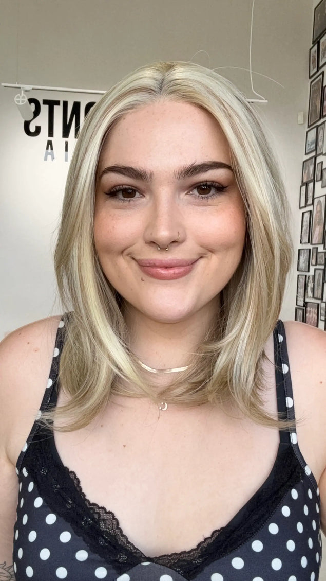 natural looking petite size synthetic wig in long bob length, gold coast, australia.
