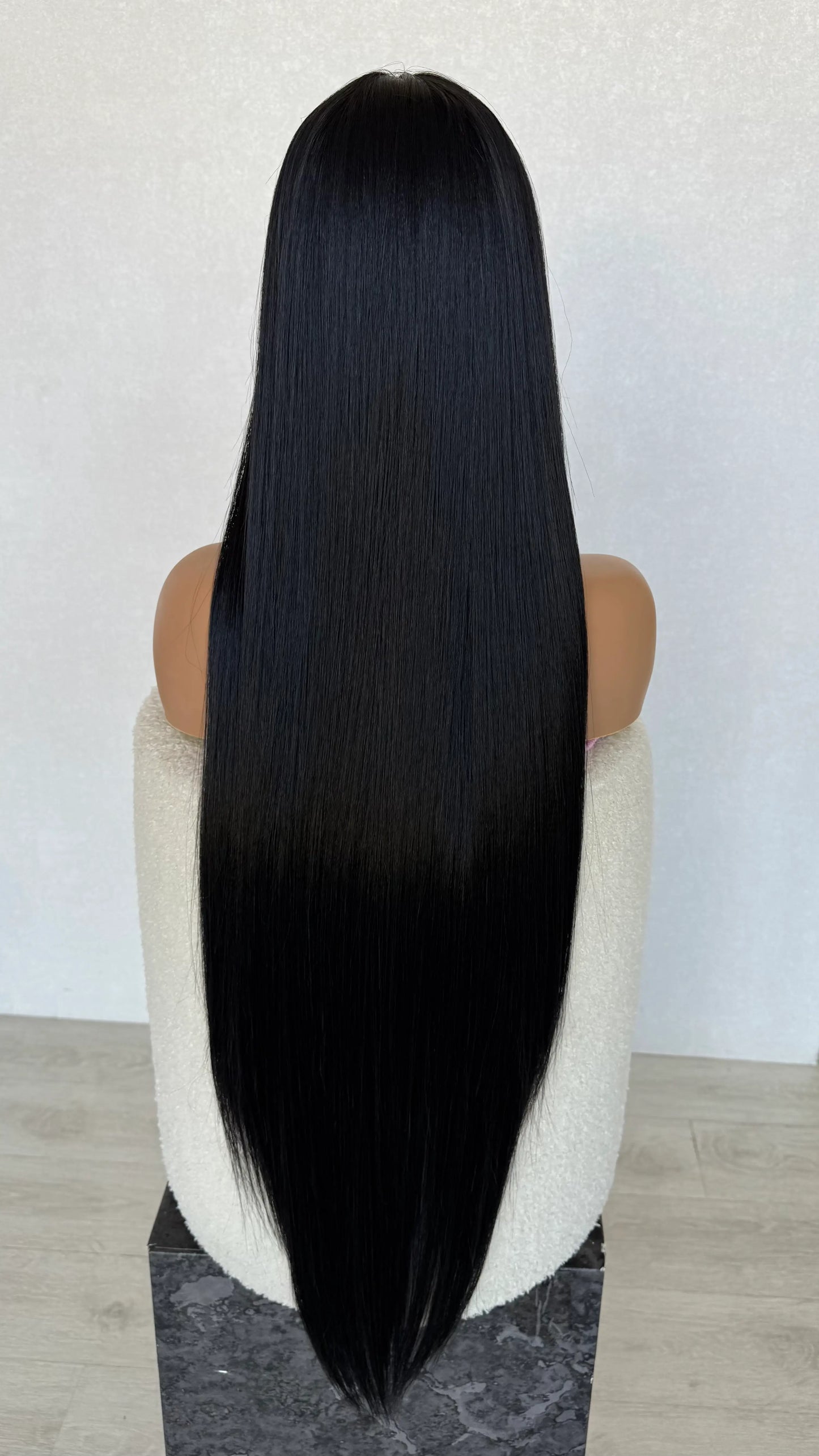 long black hair wig from back view 28-30 inch length hair, heat safe, glueless synthetic wig australia, black hair- salem.
