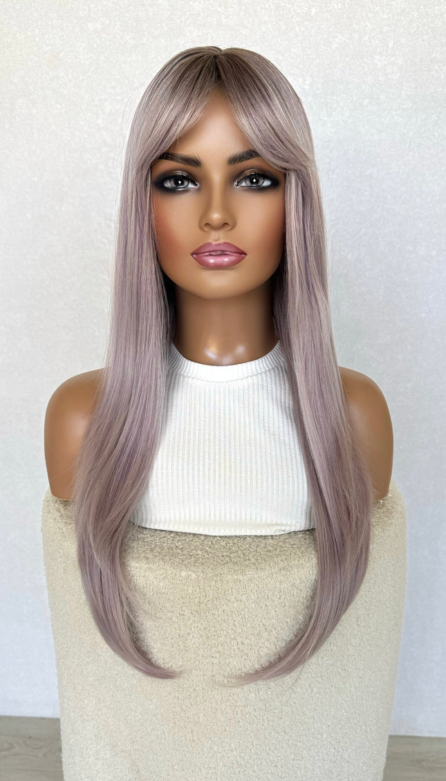 heat safe synthetic hair, purple long fringe topper.