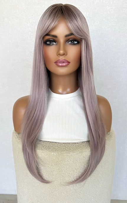 heat safe synthetic hair, purple long fringe topper.
